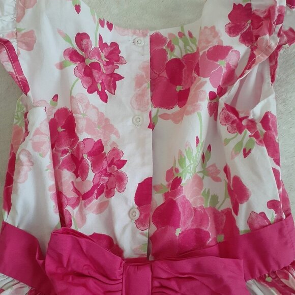 Gymboree Girl's 7 White Pink Floral Back Bow Cotton Easter Spring Dress - Picture 8 of 12